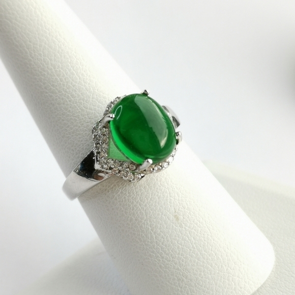 Nwt Cabochon Green Onyx White sapphire ring size 8 in Sterling Silver - Picture 10 of 10